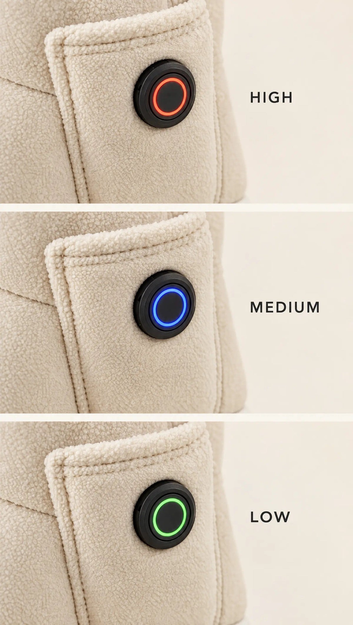 EverWarm heat settings - high, medium, low